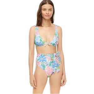 JCREW - Eco Tie Front High Rise Bikini Top Fairy Floral 2 Piece Set Sz M